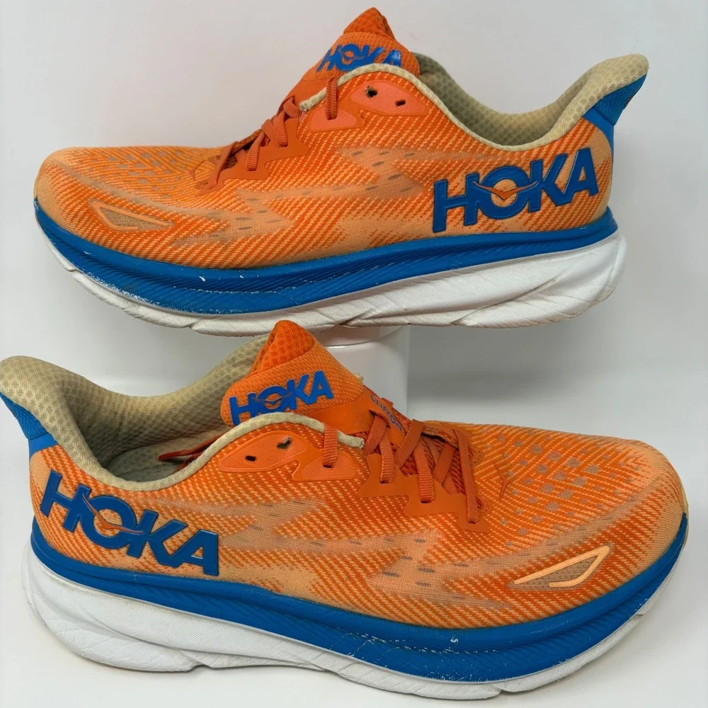 Hoka Clifton 9 Mens Size 11.5 Orange Blue White Running Shoes (1127895 VOIM)